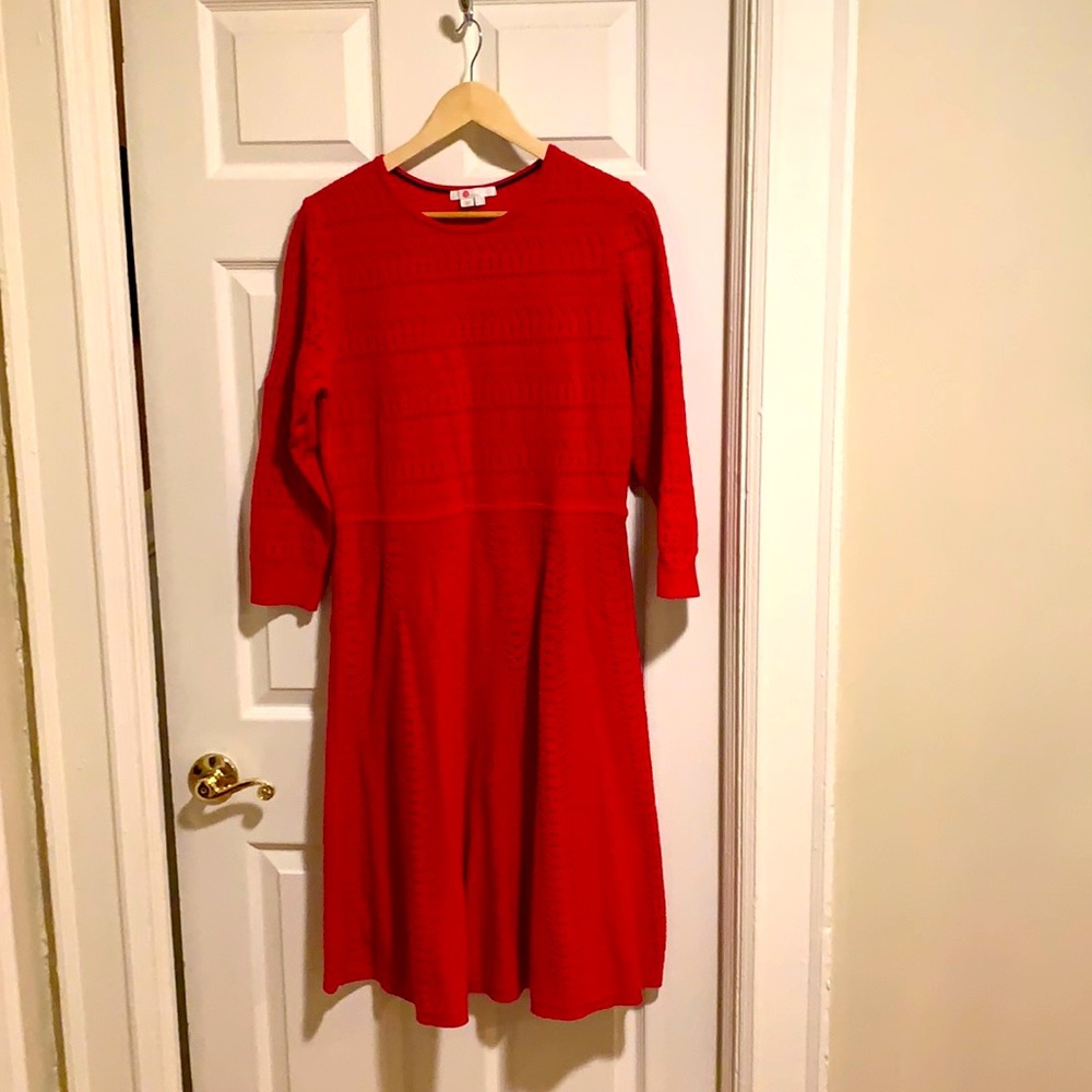 Boden NWOT red cotton eyelet knit fit and flare dress